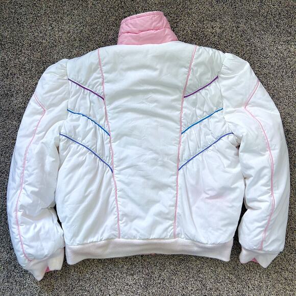 Vintage 80's REVERSIBLE White Pink Preppy Puffer Stranger Things Nancy MED LG - Picture 7 of 10